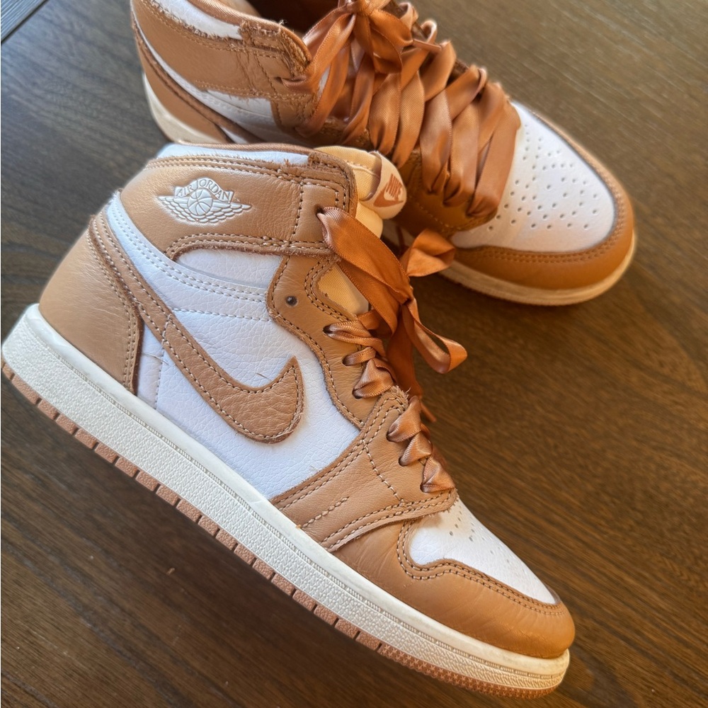 Nike High-Top Sneakers in tan/white jordan kids sneakers, satin ribbons